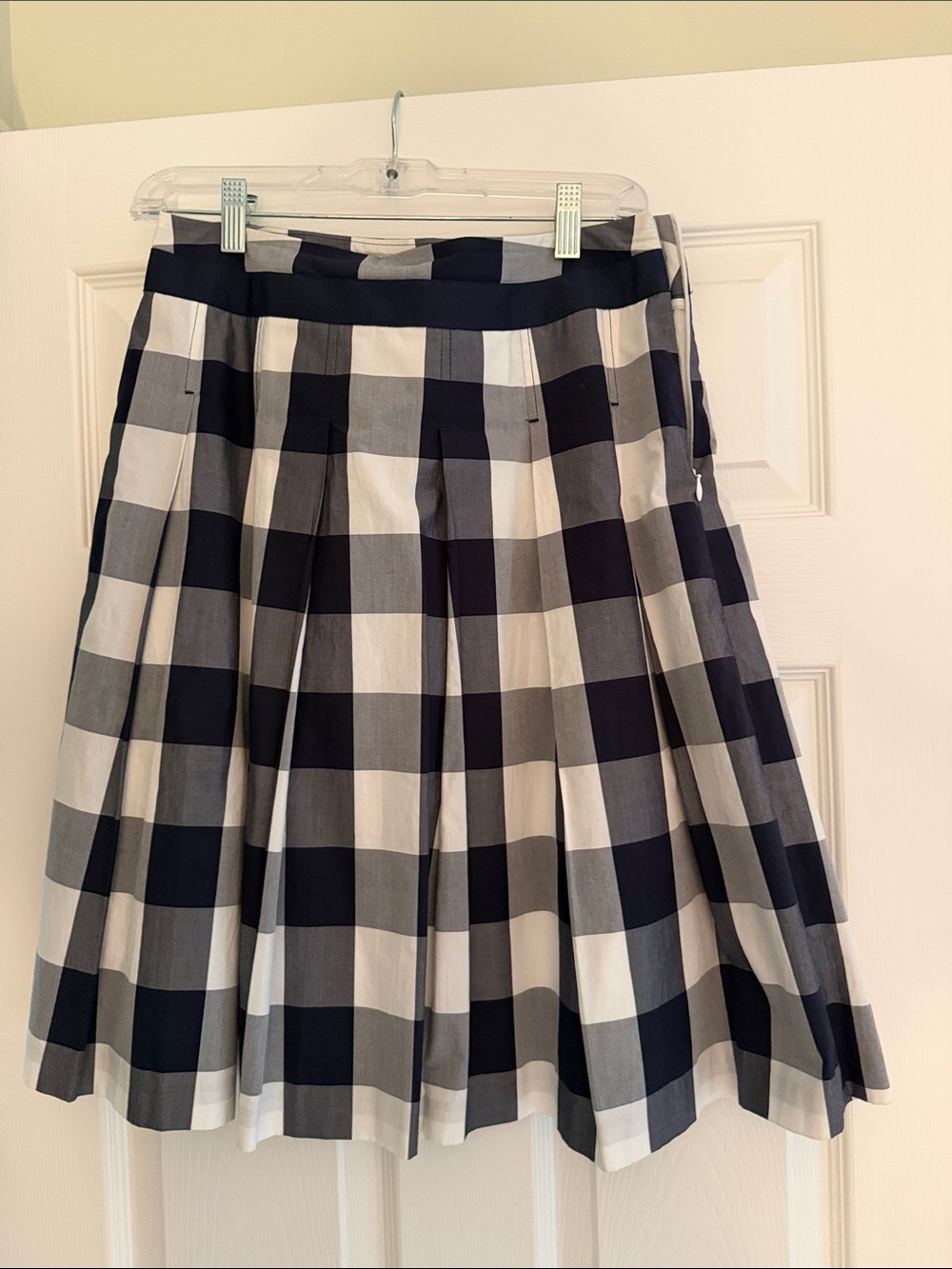 Boden Navy and White Gingham Pleated Skirt